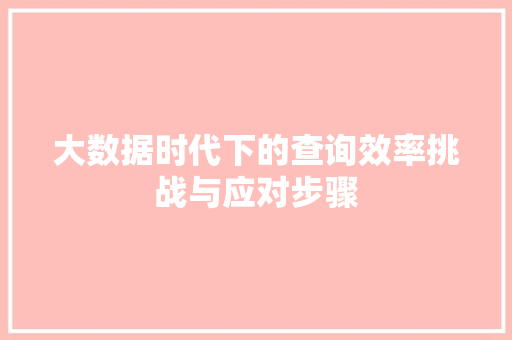 大数据时代下的查询效率挑战与应对步骤