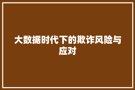 大数据时代下的欺诈风险与应对