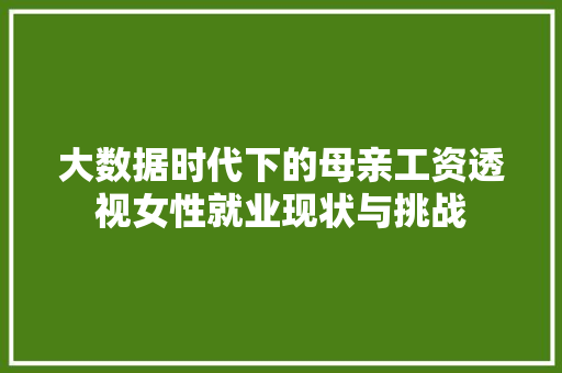 大数据时代下的母亲工资透视女性就业现状与挑战