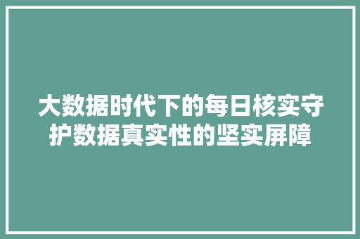 大数据时代下的每日核实守护数据真实性的坚实屏障