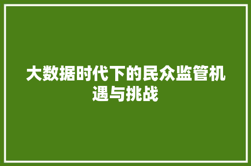 大数据时代下的民众监管机遇与挑战