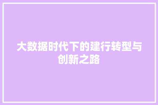 大数据时代下的建行转型与创新之路  第1张