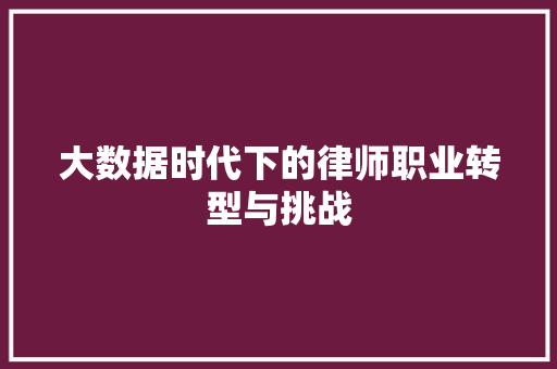 大数据时代下的律师职业转型与挑战