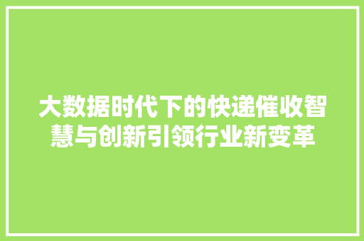 大数据时代下的快递催收智慧与创新引领行业新变革