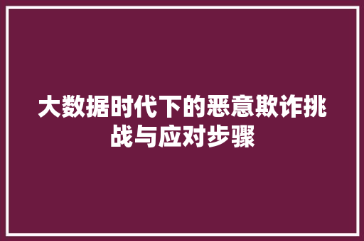 大数据时代下的恶意欺诈挑战与应对步骤
