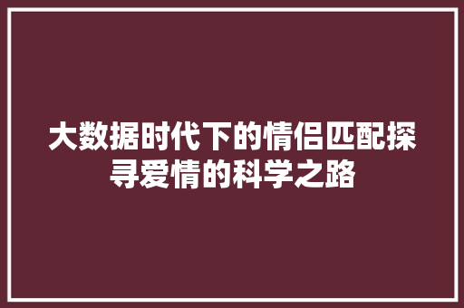 大数据时代下的情侣匹配探寻爱情的科学之路  第1张