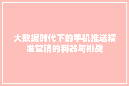 大数据时代下的手机推送精准营销的利器与挑战  第1张