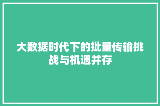 大数据时代下的批量传输挑战与机遇并存  第1张