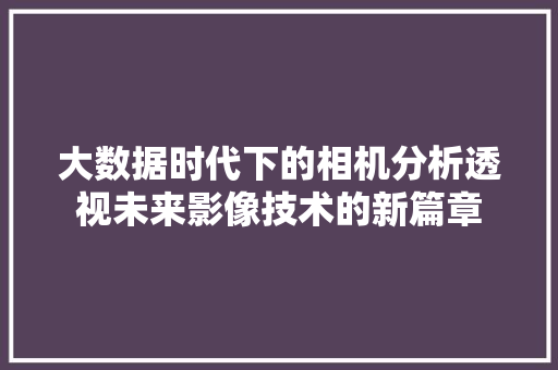 大数据时代下的相机分析透视未来影像技术的新篇章  第1张