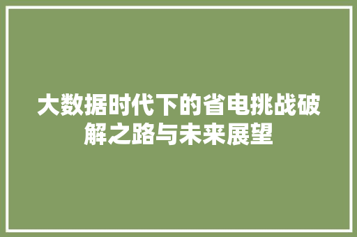 大数据时代下的省电挑战破解之路与未来展望  第1张