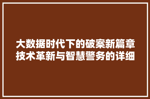 大数据时代下的破案新篇章技术革新与智慧警务的详细融合