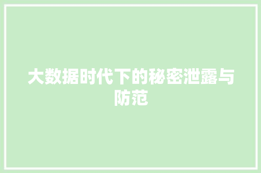 大数据时代下的秘密泄露与防范