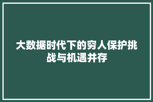 大数据时代下的穷人保护挑战与机遇并存