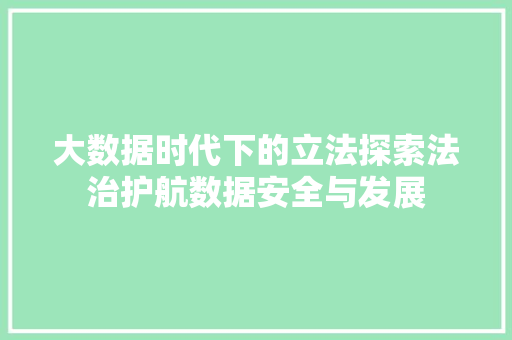 大数据时代下的立法探索法治护航数据安全与发展