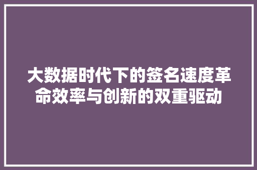 大数据时代下的签名速度革命效率与创新的双重驱动