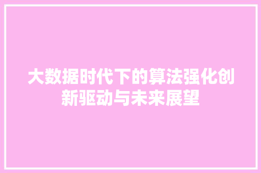 大数据时代下的算法强化创新驱动与未来展望