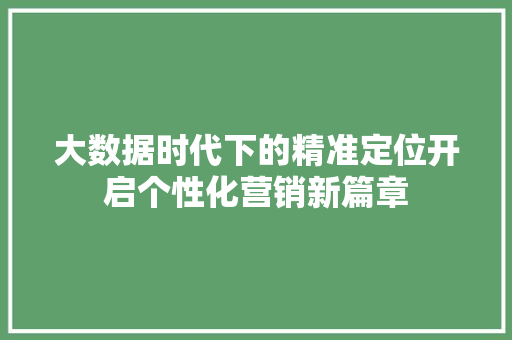 大数据时代下的精准定位开启个性化营销新篇章  第1张