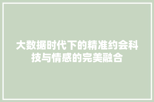 大数据时代下的精准约会科技与情感的完美融合