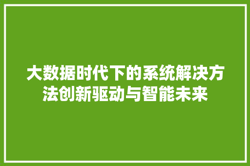 大数据时代下的系统解决方法创新驱动与智能未来  第1张