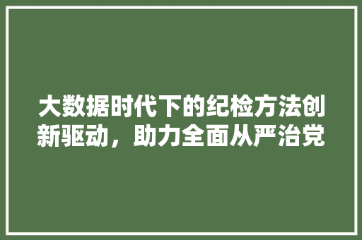 大数据时代下的纪检方法创新驱动，助力全面从严治党