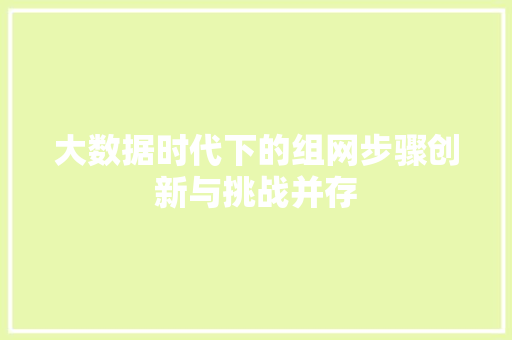 大数据时代下的组网步骤创新与挑战并存