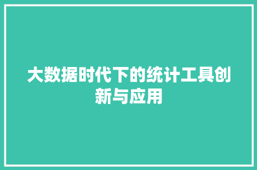 大数据时代下的统计工具创新与应用
