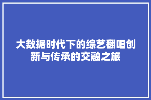 大数据时代下的综艺翻唱创新与传承的交融之旅