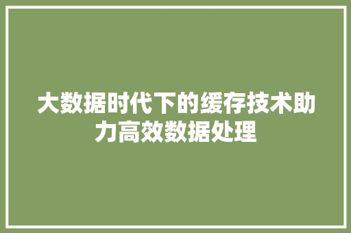 大数据时代下的缓存技术助力高效数据处理  第1张