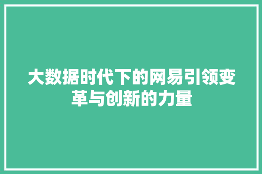 大数据时代下的网易引领变革与创新的力量  第1张