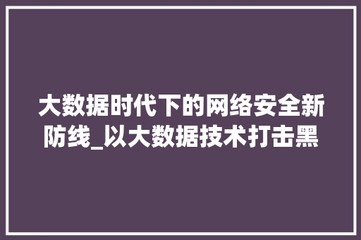 大数据时代下的网络安全新防线_以大数据技术打击黑客的探索与方法  第1张