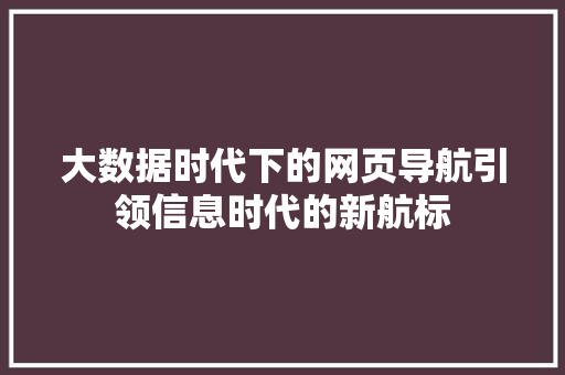 大数据时代下的网页导航引领信息时代的新航标  第1张