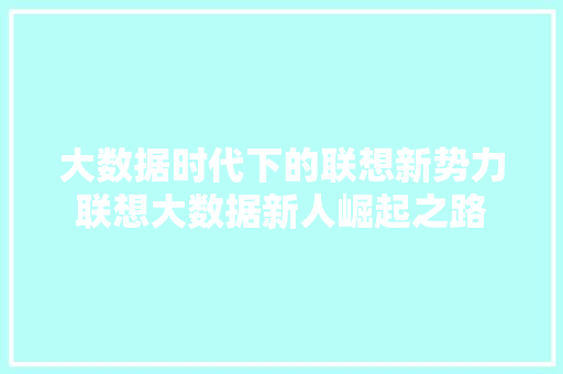 大数据时代下的联想新势力联想大数据新人崛起之路