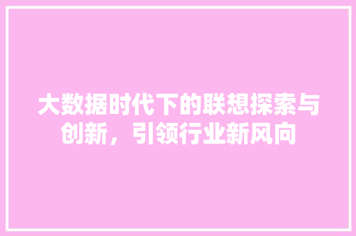 大数据时代下的联想探索与创新，引领行业新风向