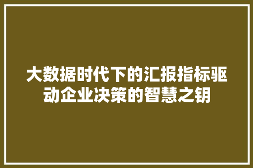 大数据时代下的汇报指标驱动企业决策的智慧之钥