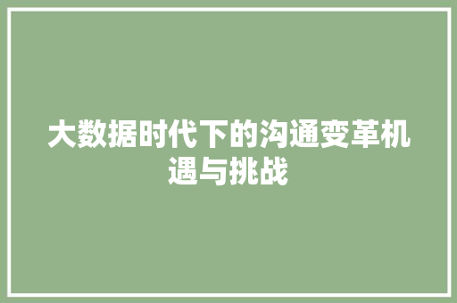 大数据时代下的沟通变革机遇与挑战