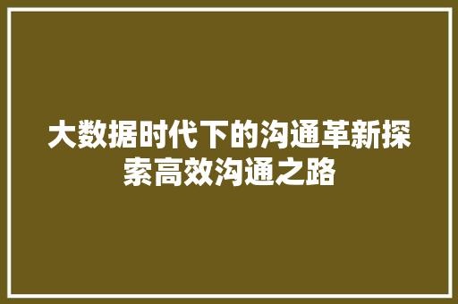 大数据时代下的沟通革新探索高效沟通之路