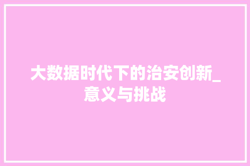 大数据时代下的治安创新_意义与挑战  第1张