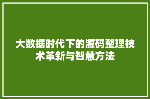 大数据时代下的源码整理技术革新与智慧方法