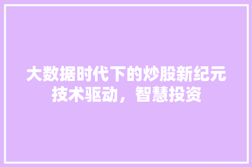 大数据时代下的炒股新纪元技术驱动，智慧投资  第1张