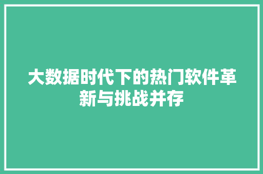 大数据时代下的热门软件革新与挑战并存