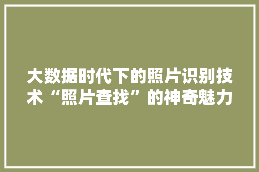 大数据时代下的照片识别技术“照片查找”的神奇魅力