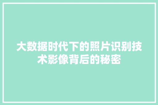 大数据时代下的照片识别技术影像背后的秘密  第1张