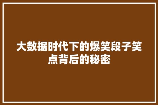 大数据时代下的爆笑段子笑点背后的秘密