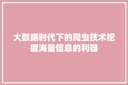 大数据时代下的爬虫技术挖掘海量信息的利器