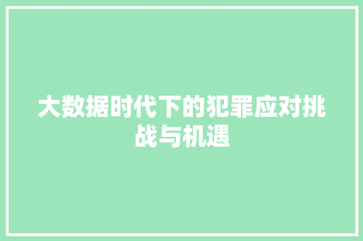 大数据时代下的犯罪应对挑战与机遇  第1张