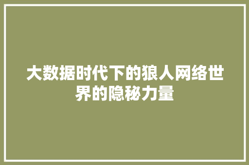 大数据时代下的狼人网络世界的隐秘力量  第1张