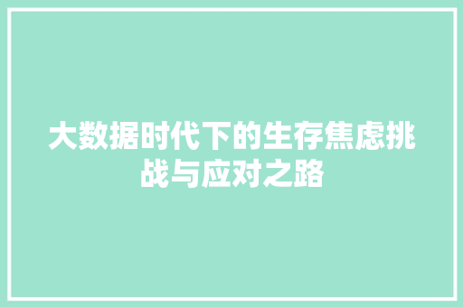大数据时代下的生存焦虑挑战与应对之路