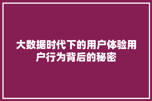 大数据时代下的用户体验用户行为背后的秘密  第1张
