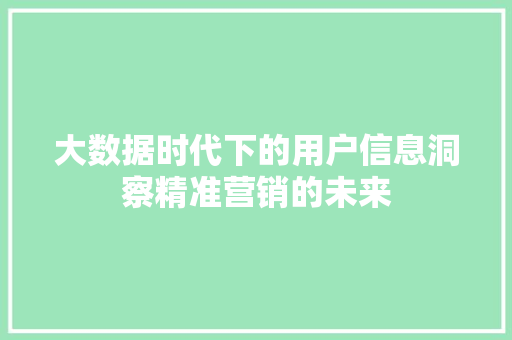 大数据时代下的用户信息洞察精准营销的未来  第1张