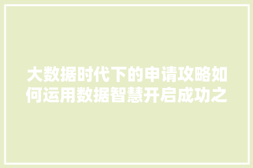 大数据时代下的申请攻略如何运用数据智慧开启成功之门